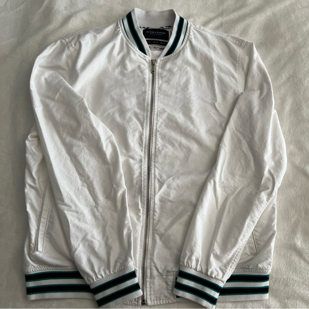 Denim Flower Ricky Singh (White And Green Jean/varsity Jacket Size-XL)-Used